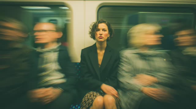 A London 20S Woman In Her Late 30S Sits Calmly In Subway women men adult young adult caucasian ethnicity sitting video