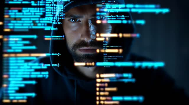 A Man Face Computer Who Is A Hacker With Python C F5F0 460F B360 technology data men coding computer programmer video