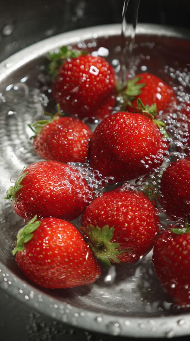 Berries On Water freshness fruit strawberry food close-up healthy eating video
