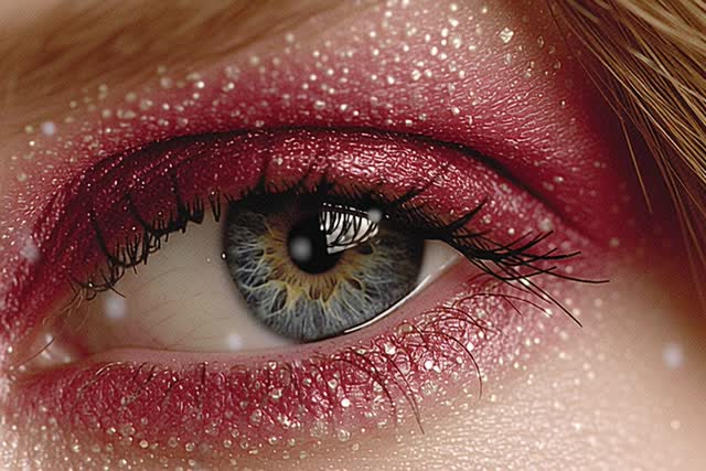 Woman With Cherry Colored Makeup Eye Accent Ar 8D76 4C77 B657 close-up women beauty human eye eyelash fashion
