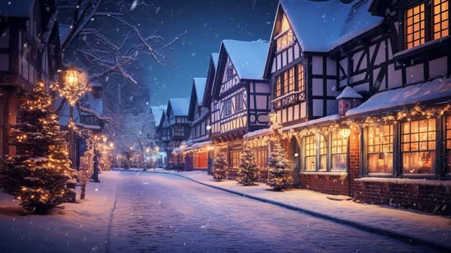 night  christmas town ai generated illuminated snow winter  village