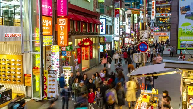 city life shopping  people seoul retail night  night video