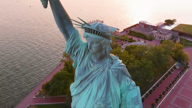 high angle view Statue Of Liberty sculpture architecture  drone statue famous place