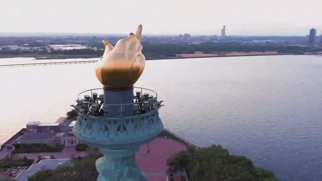 high angle view technology cityscape industry  drone fuel and power generation Statue Of Liberty