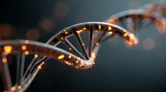 Digital Dna Strand Made From Glowing Circuits Abstrac Fbf0 4Ca0 9B45 molecular structure science spiral biology research molecule video