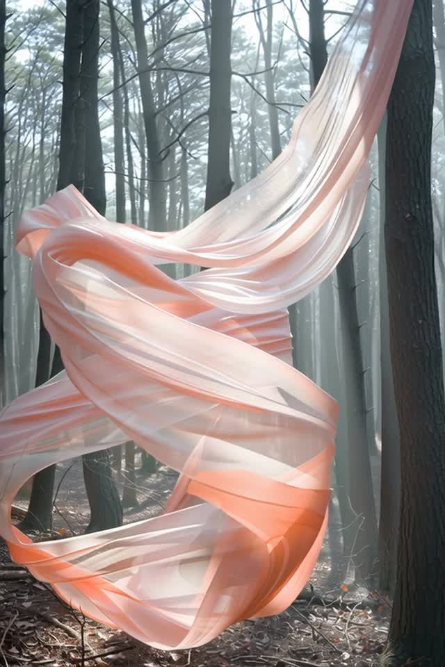 Delicate Hanji Sheet Spiraling Through Sunbeams In Forest nature forest outdoors tree backgrounds leaf video