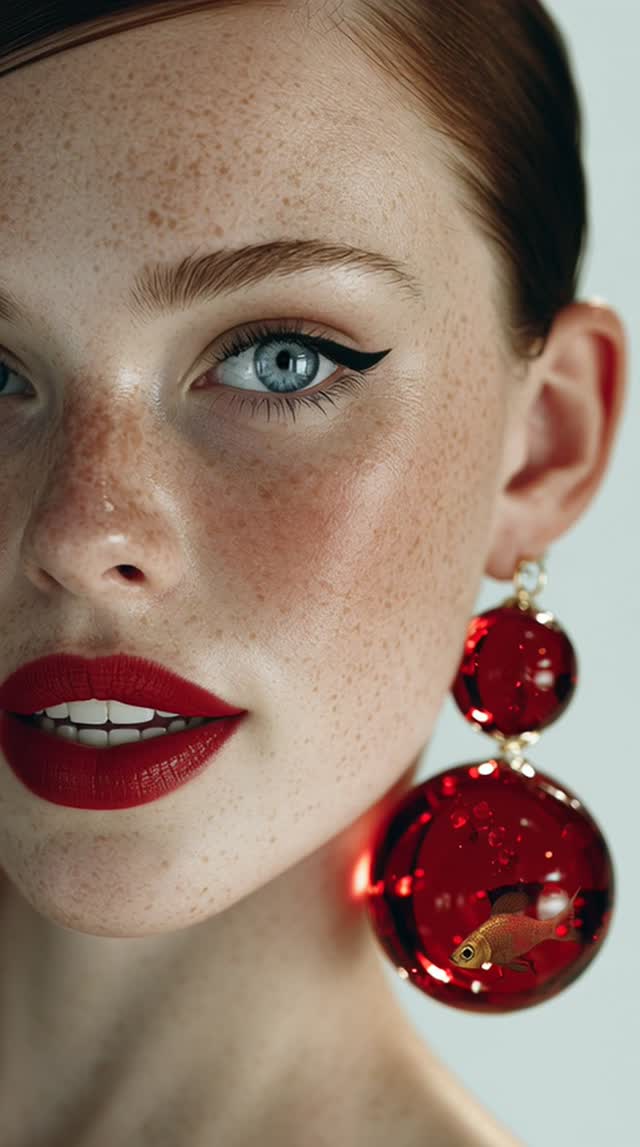 Red Woman High Fashion Blue Eyes women beauty human face caucasian ethnicity adult one person video